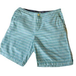 IZOD SALTWATER - Light Blue Striped Oxford Cotton Shorts, 34 x 9.5 Inseam EUC